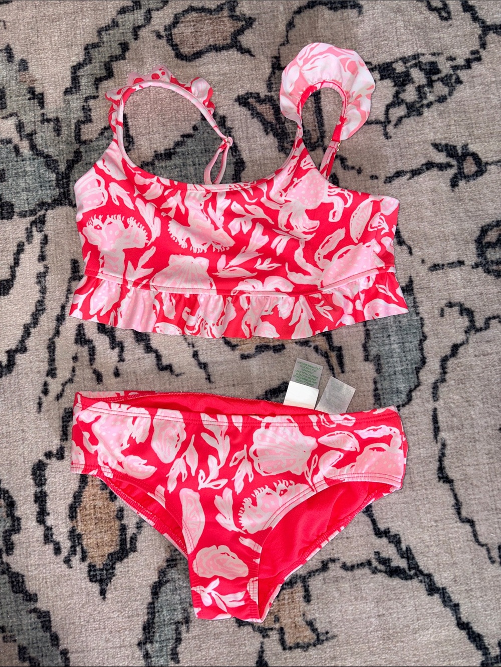 Lilly Pulitzer Pink Floral Ruffle Two-Piece Swim Set